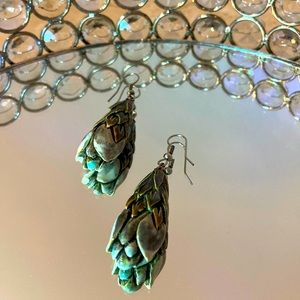 Ceramic asparagus like, handmade earrings.